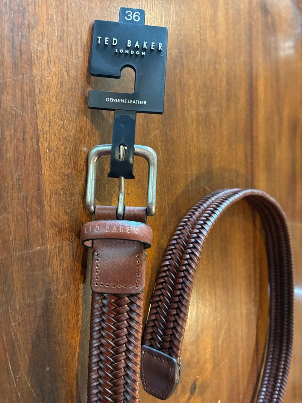 Ted Baker Brown Woven Leather Belt with Metal Buckle